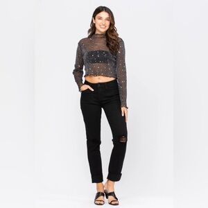 Judy Blue Size 14W Black Distressed Jeans Style: 88137 High Rise NWT